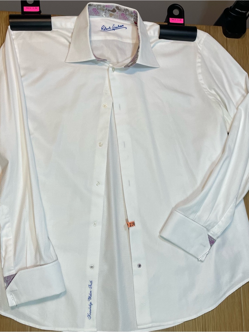 Robert Graham Mens XL White Jacquard Dress Shirt French Cuffs Skull Paisley